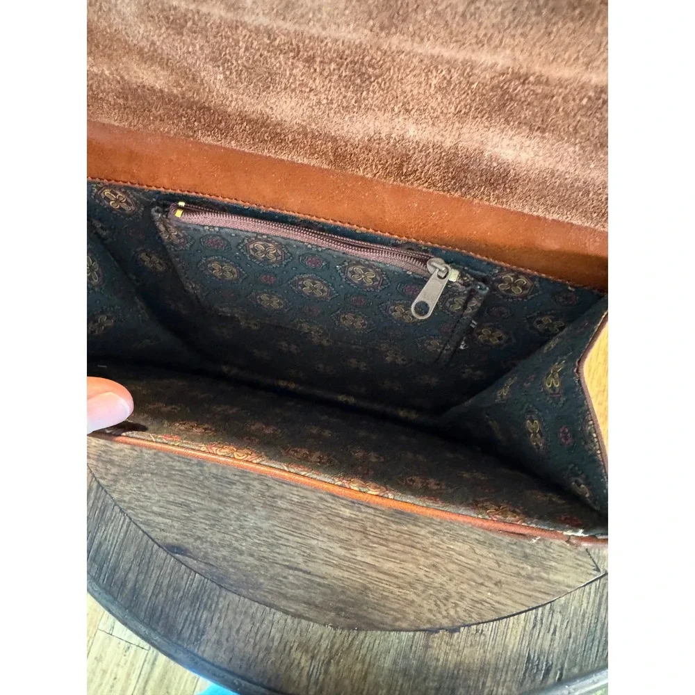 Rosenio Splendid Tan Leather Document Bag Portfolio Case Gold Rose Logo Vintage